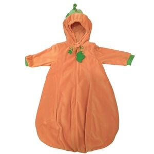 Hallow's Eve Baby Pumpkin Costume Bunting Orange Velour Hooded 0-6 Months